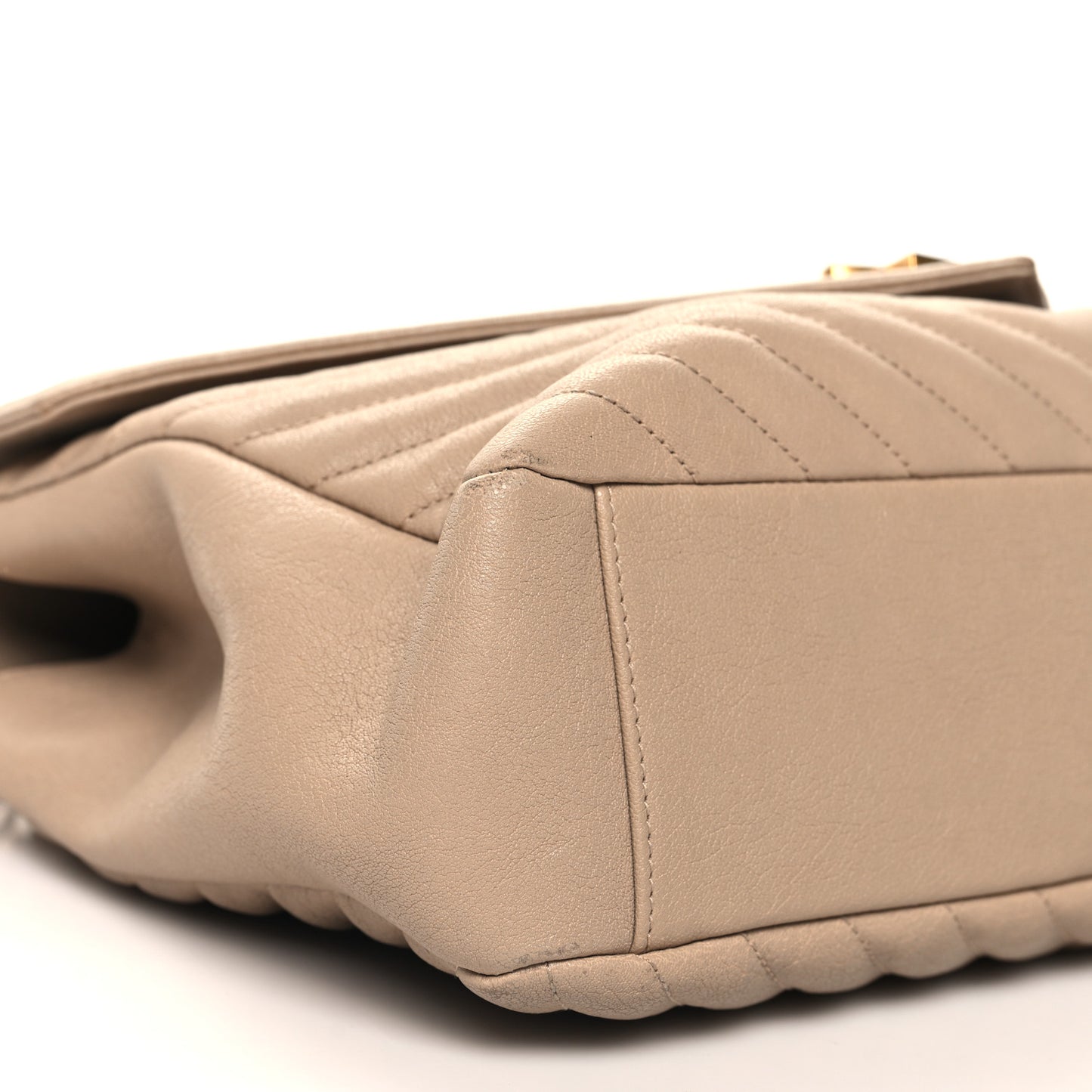 Sheepskin Matelasse Chevron Monogram Large College Satchel Beige