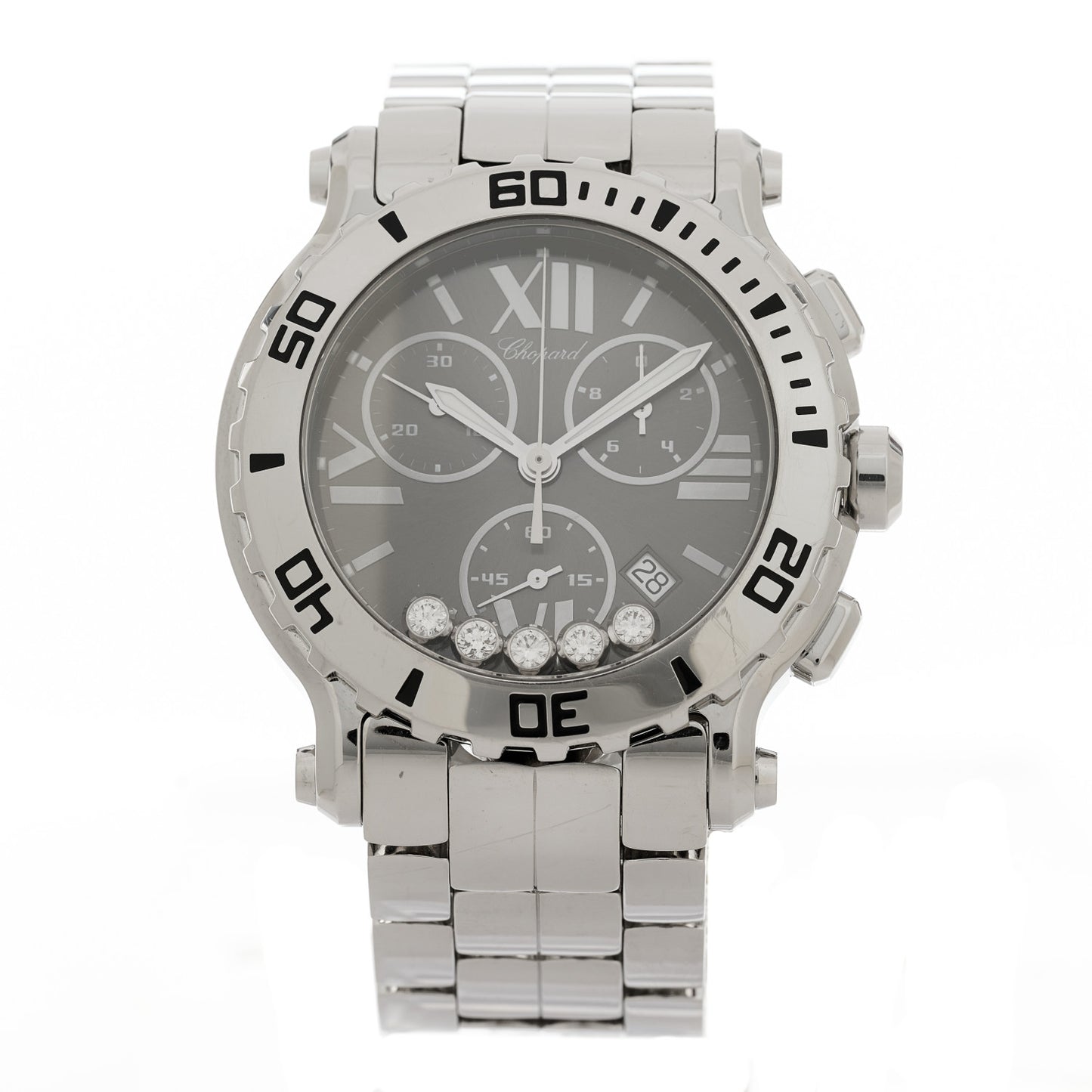 Stainless Steel 5 Diamond 42mm Happy Sport Chronograph Quartz Watch Brown
