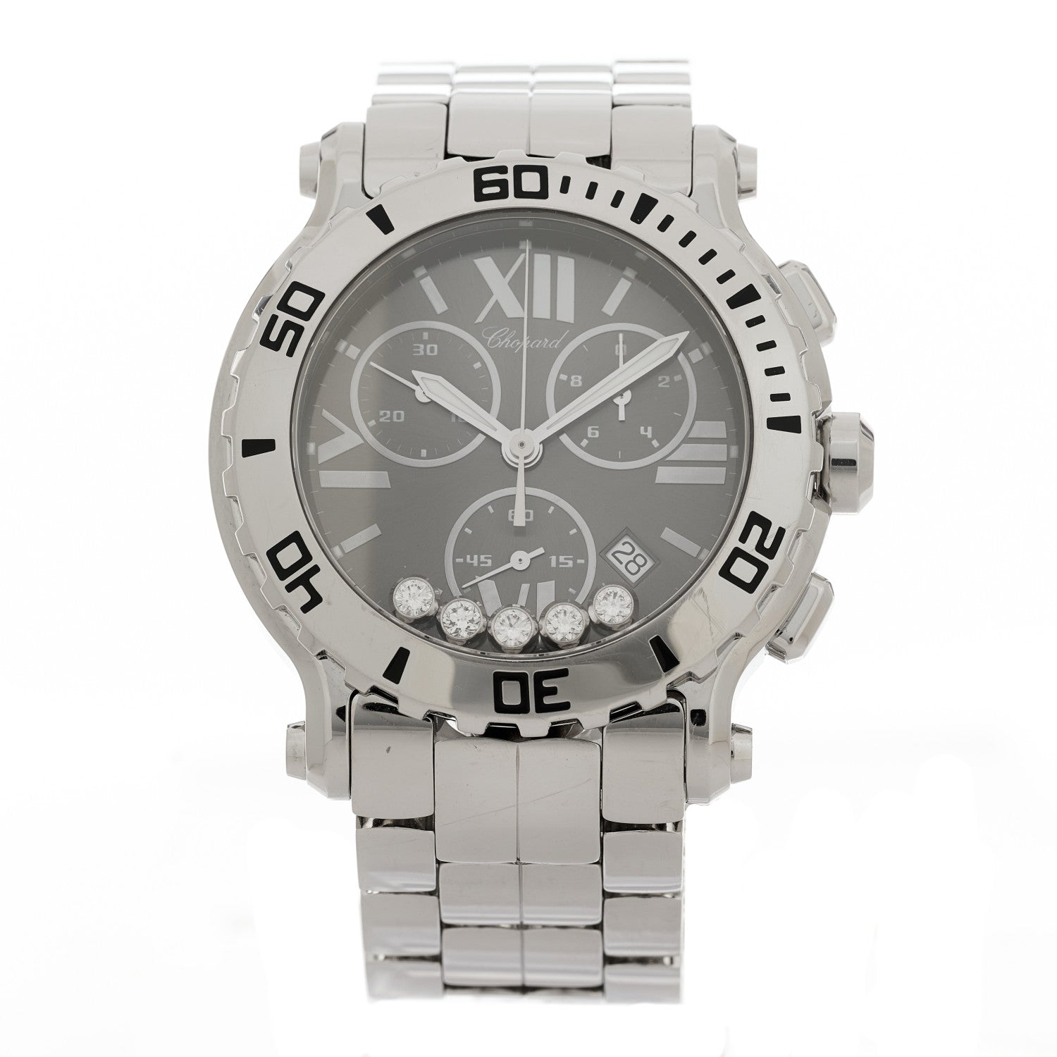 Chopard Stainless Steel 5 Diamond 42mm Happy Sport Chronograph Quartz Watch Brown 1 of 4