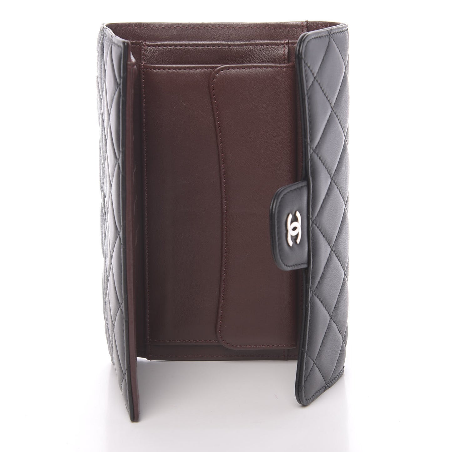 Lambskin Quilted Large Flap Wallet Black