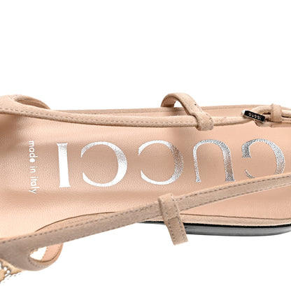Gucci Suede Mesh Crystal GG Monogram Slingback Ballet Flats 37 Light Powder Skin Rose 8 of 9