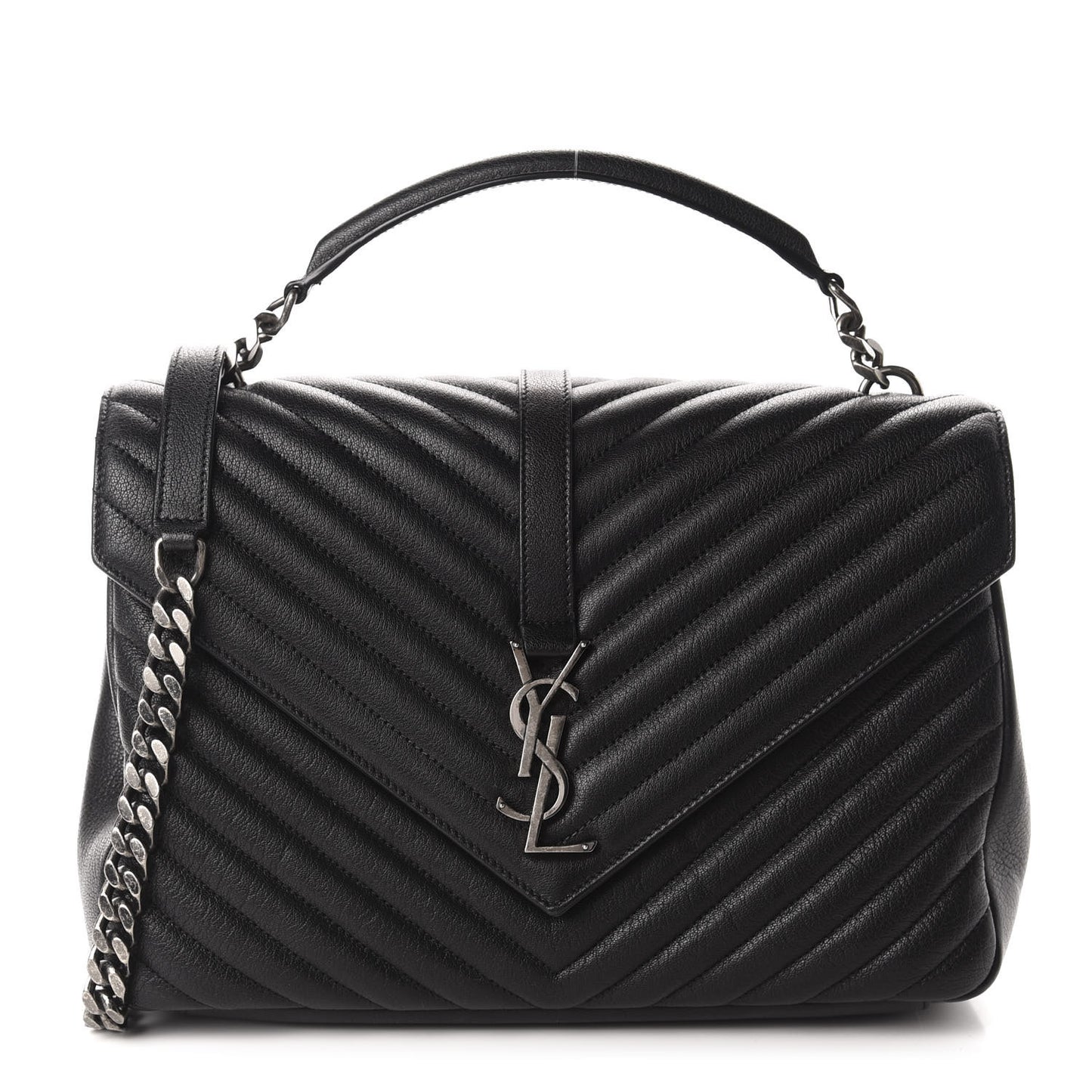 Sheepskin Matelasse Chevron Monogram Large College Satchel Black