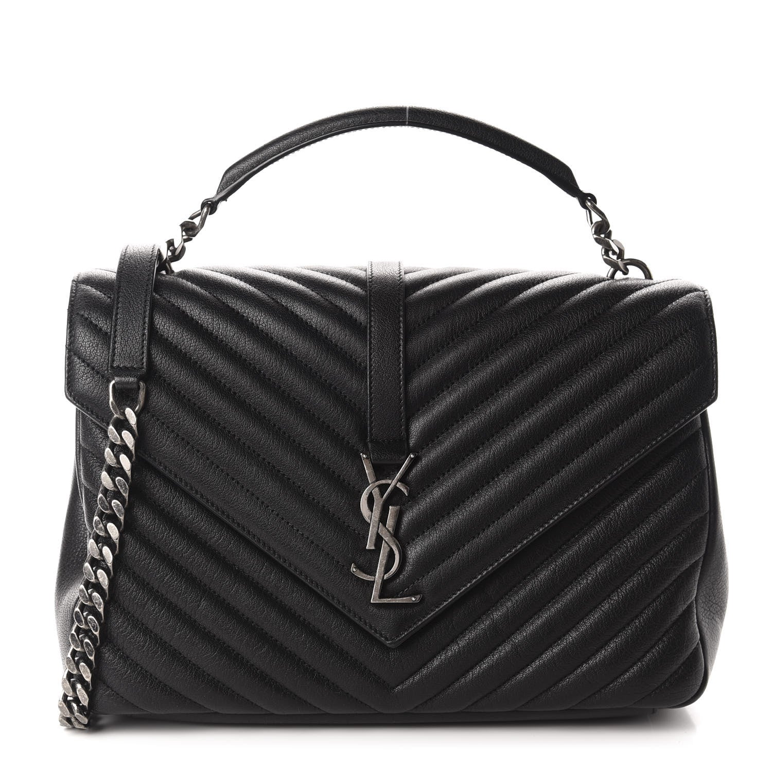 Saint Laurent Sheepskin Matelasse Chevron Monogram Large College Satchel Black 1 of 12