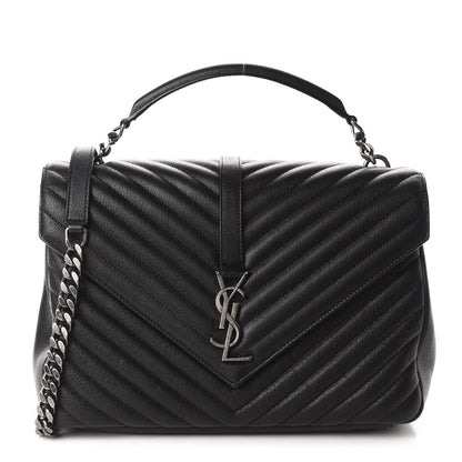 Saint Laurent Sheepskin Matelasse Chevron Monogram Large College Satchel Black 1 of 12