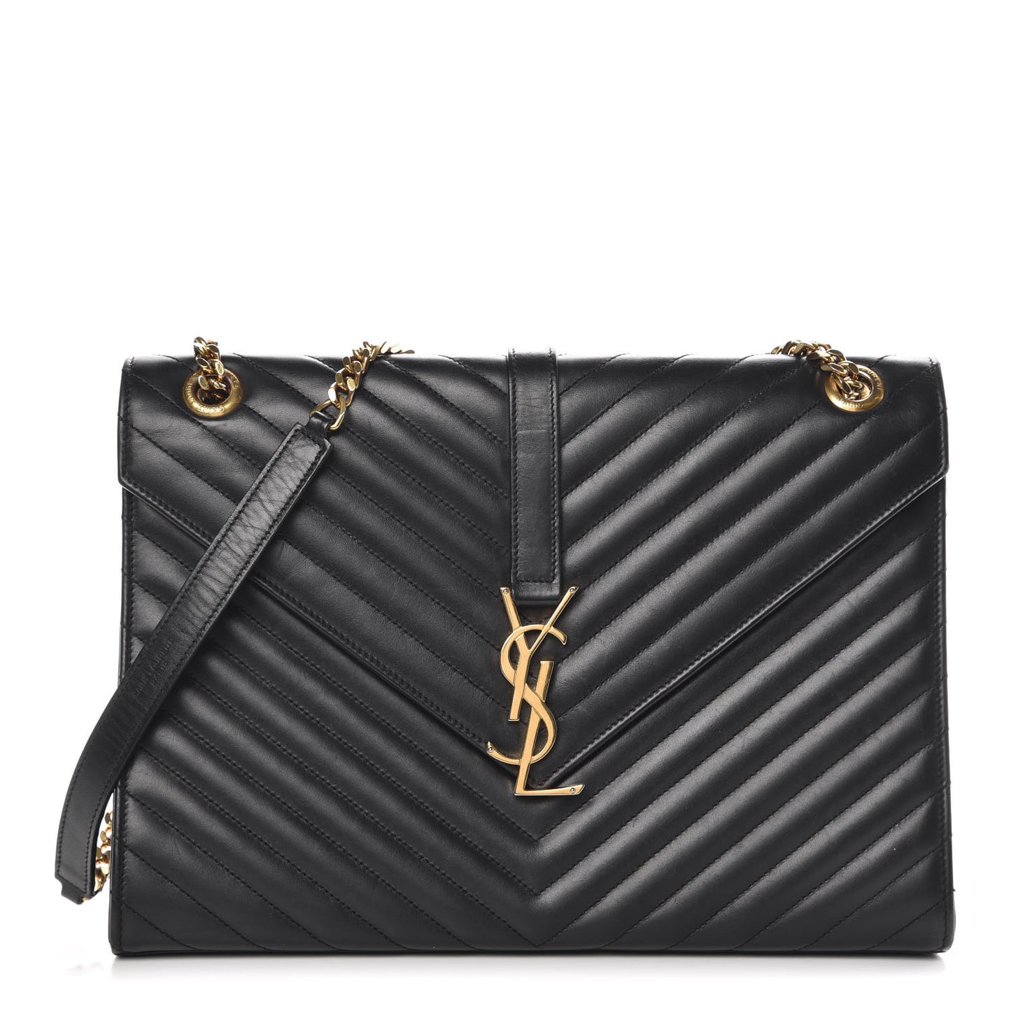 Smooth Calfskin Matelasse Chevron Large Monogram Satchel Black