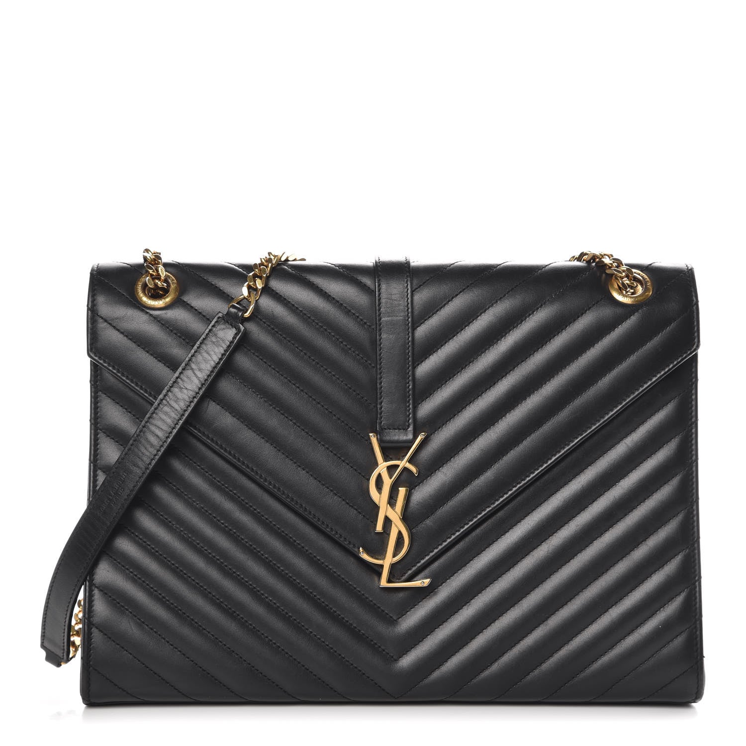 Saint Laurent Smooth Calfskin Matelasse Chevron Large Monogram Satchel Black 1 of 14
