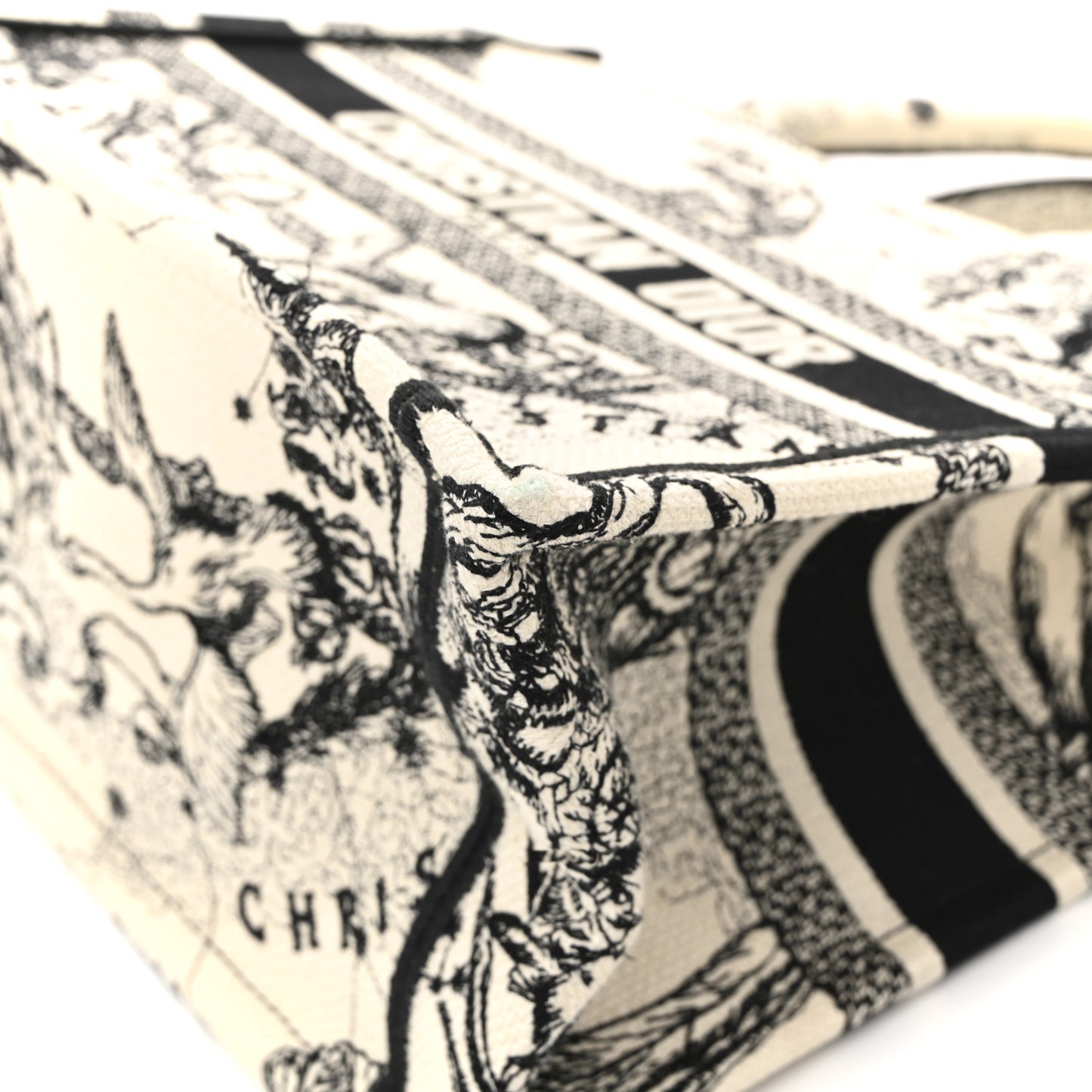 Canvas Embroidered Small Zodiac Toile De Jouy Book Tote Latte