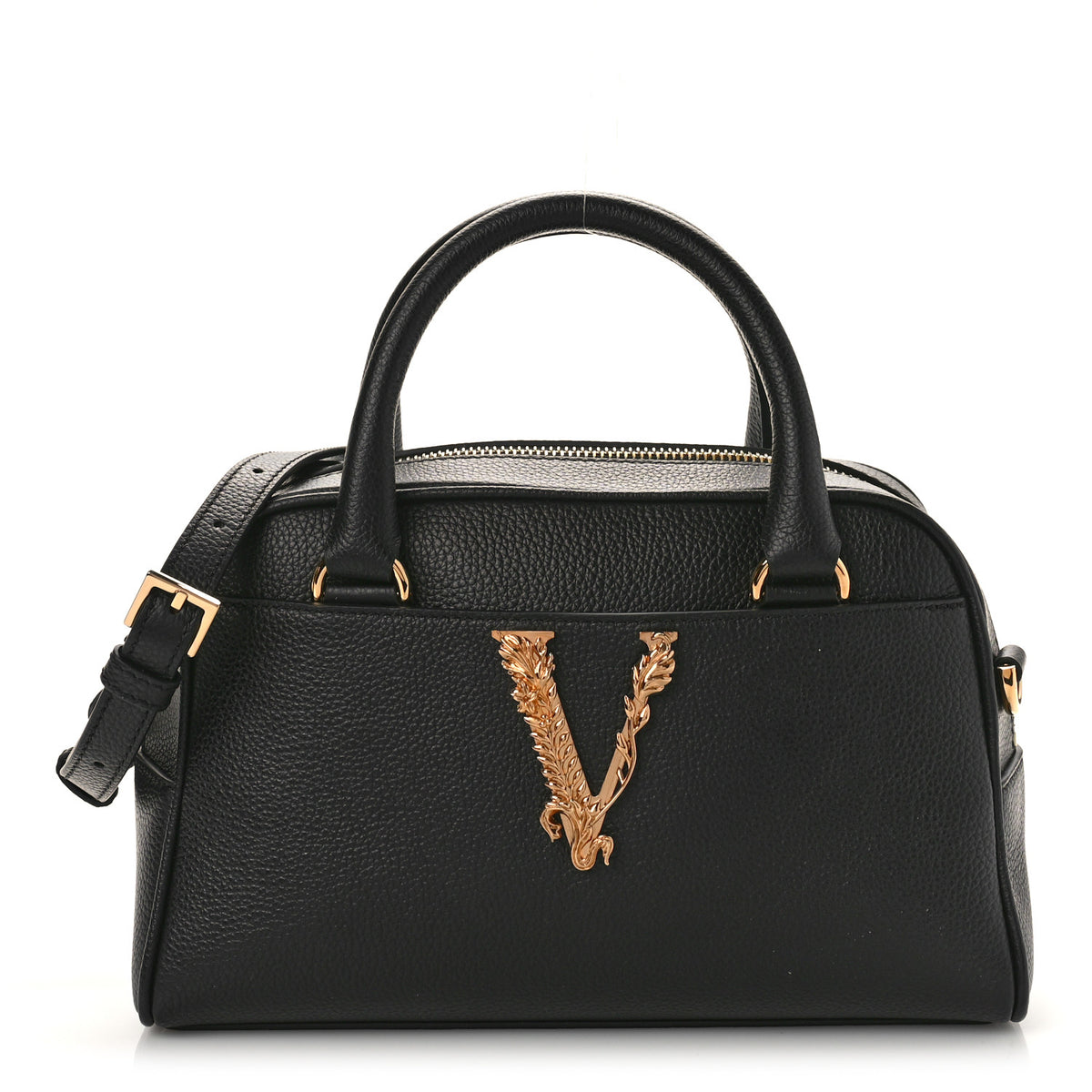 Grained Calfskin Virtus Bowling Bag Black