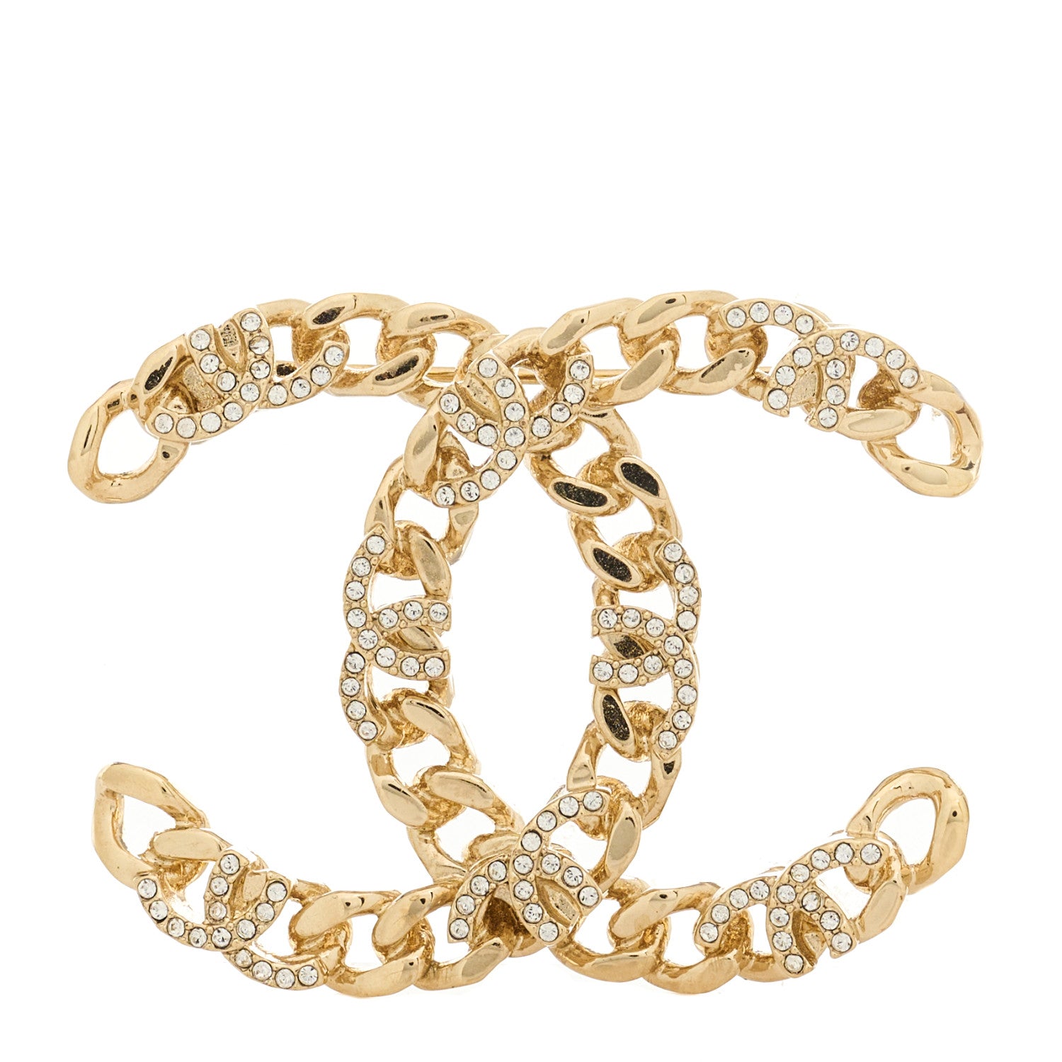 Chanel Metal Crystal Chain CC Brooch Gold 1 of 4