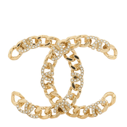 Chanel Metal Crystal Chain CC Brooch Gold 1 of 4