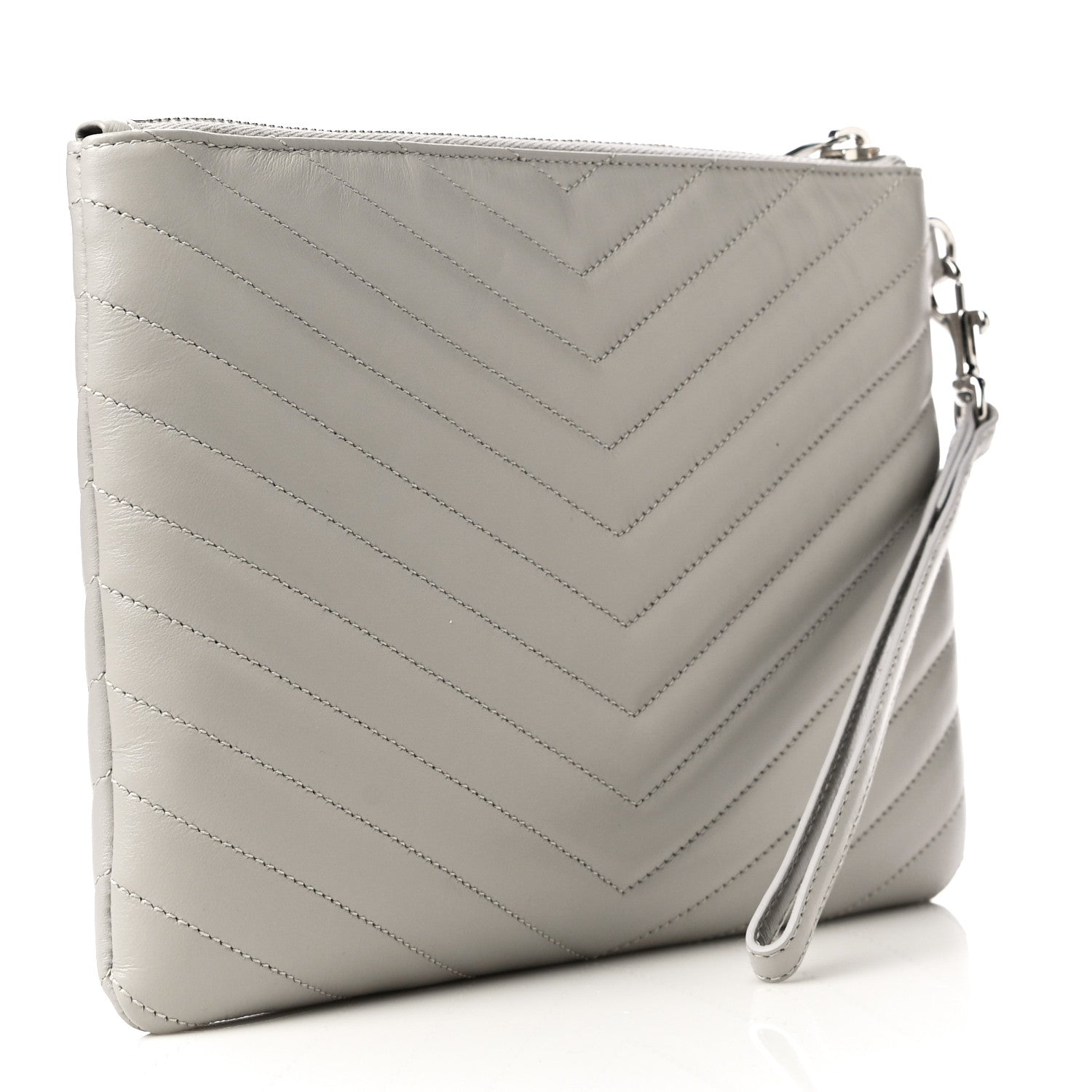 Saint Laurent Calfskin Matelasse Chevron Monogram A5 Wristlet Granite 3 of 11