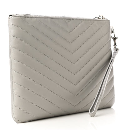 Saint Laurent Calfskin Matelasse Chevron Monogram A5 Wristlet Granite 3 of 11