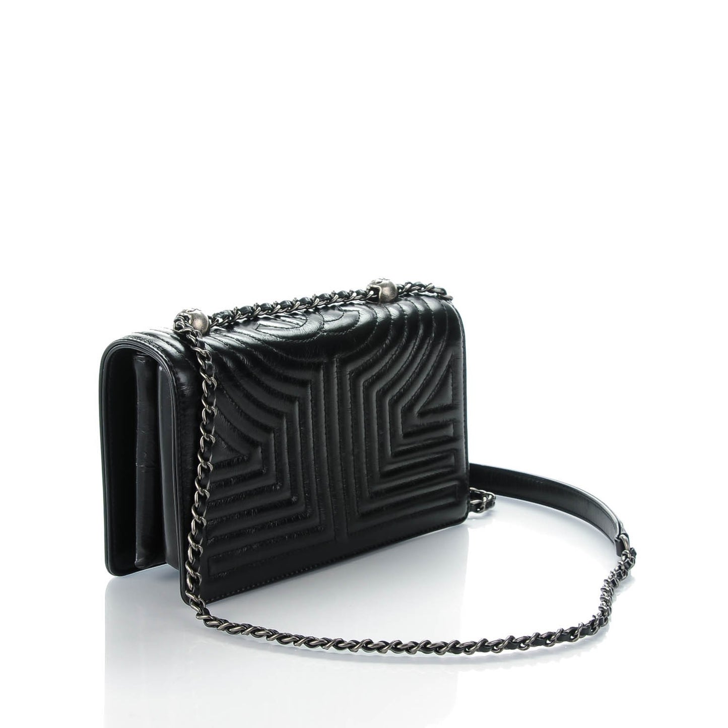 Glazed Calfskin Quilted Small Korean Garden Flap Black