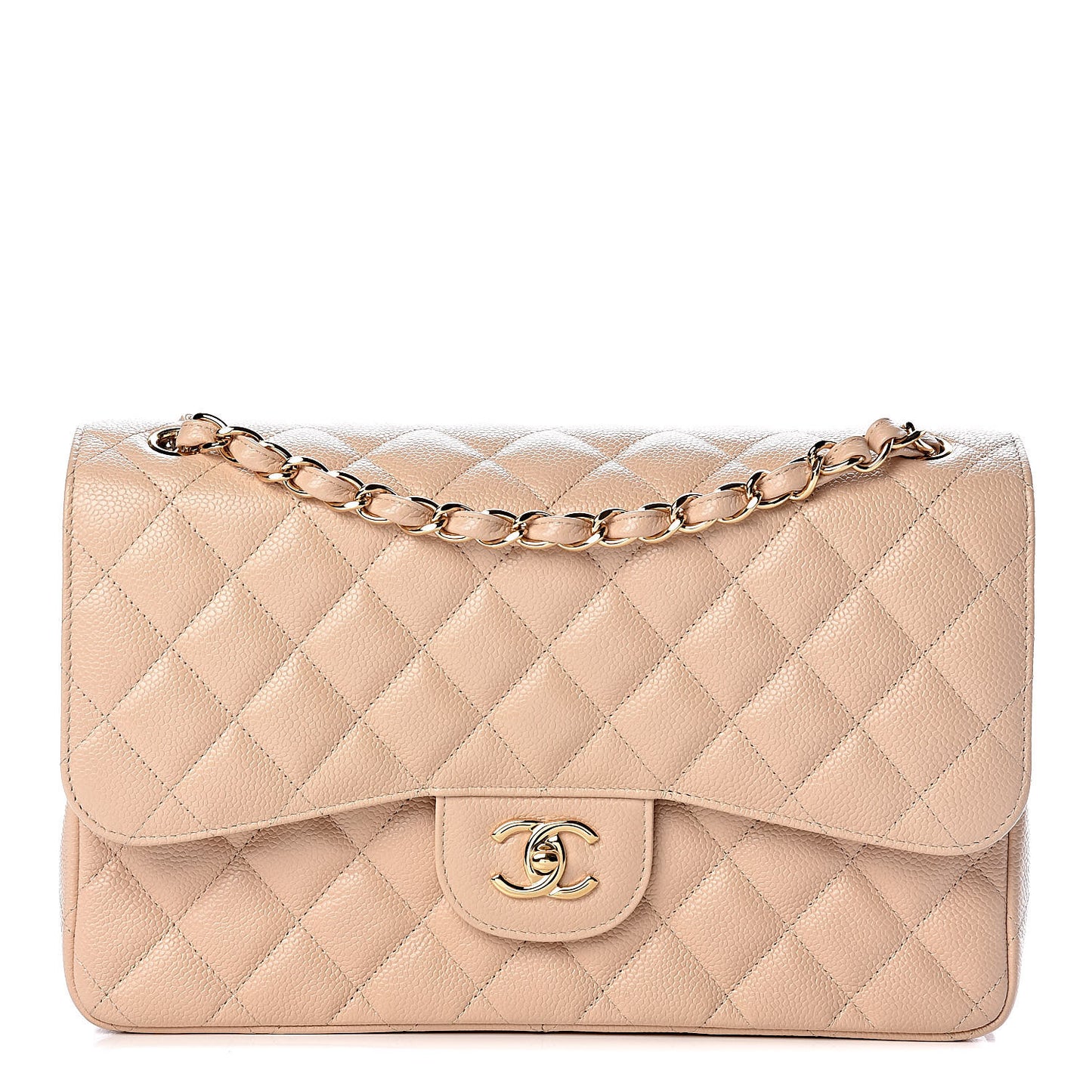 Caviar Quilted Jumbo Double Flap Beige Clair
