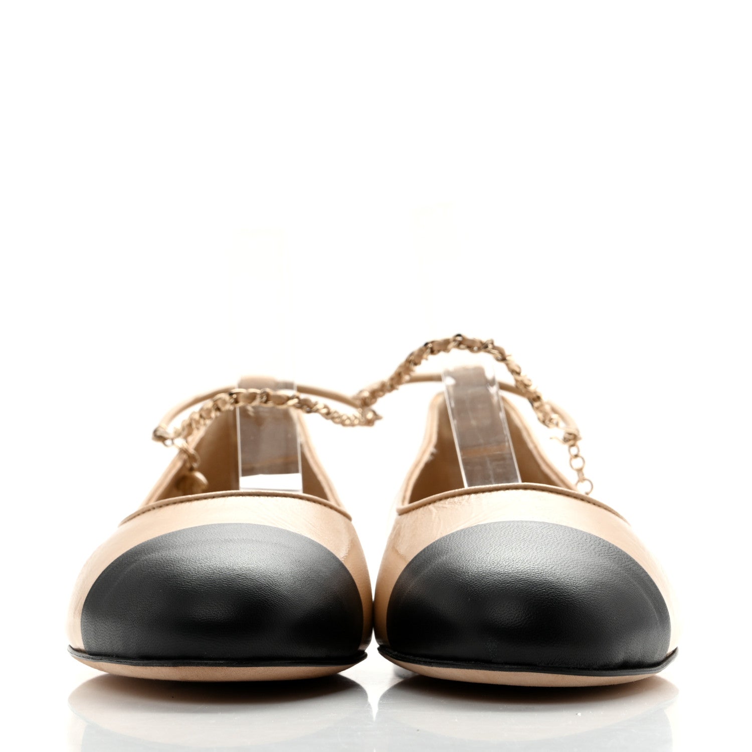 Chanel Lambskin Cap Toe Ankle Chain Ballerina Flats 41 Beige Black 3 of 12