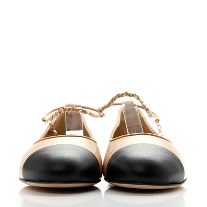 Chanel Lambskin Cap Toe Ankle Chain Ballerina Flats 41 Beige Black 3 of 12