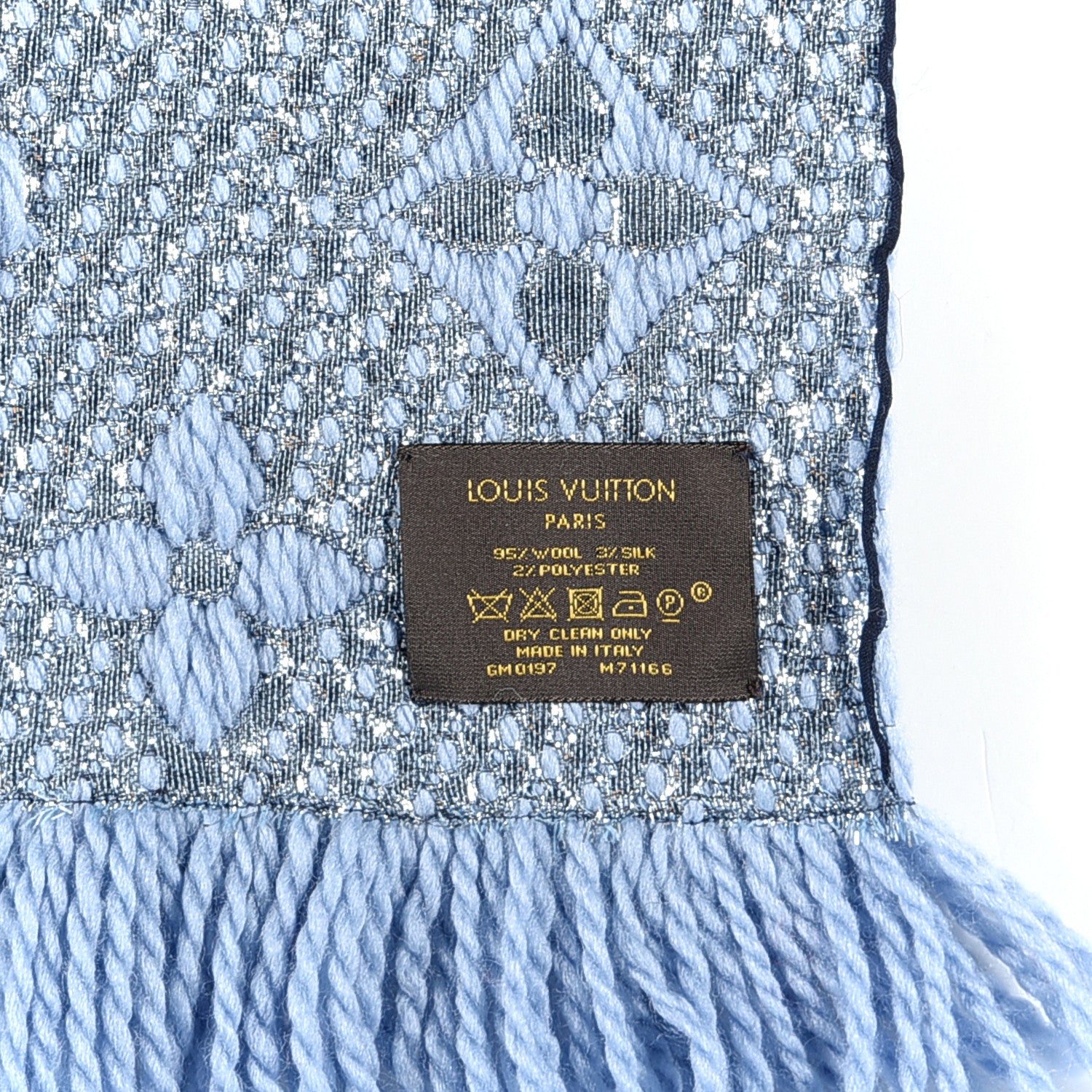 Louis Vuitton Wool Silk Logomania Shine Scarf Blue 6 of 6