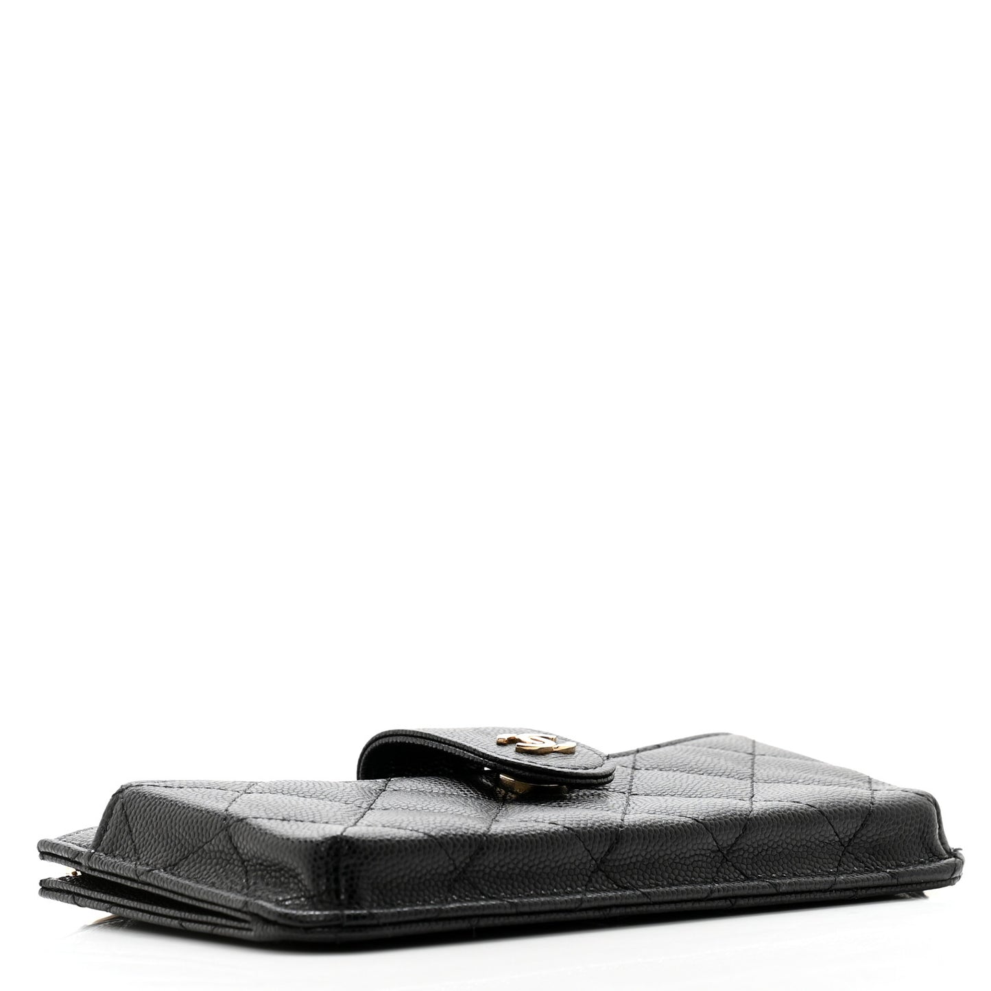 Caviar Quilted Phone Holder Zip Clutch Black