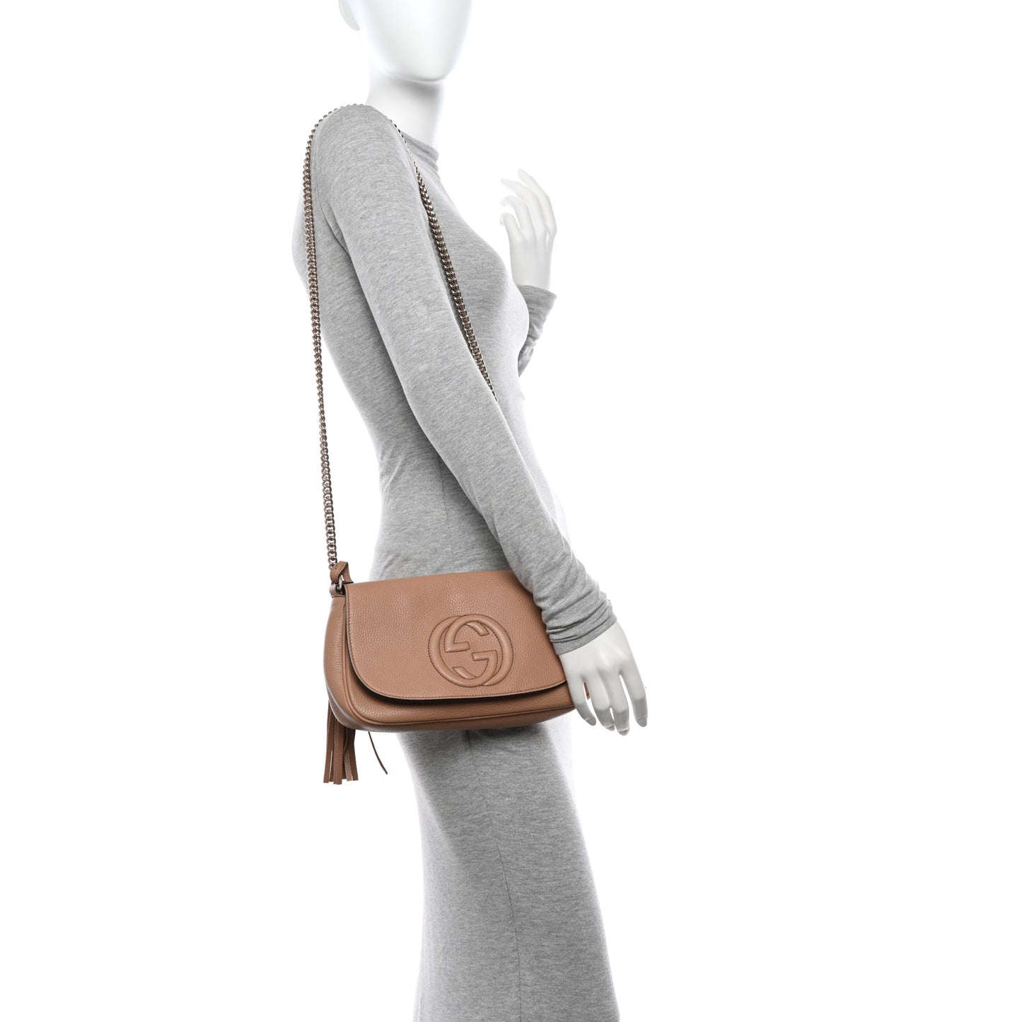 Pebbled Calfskin Medium Soho Flap Crossbody Camelia