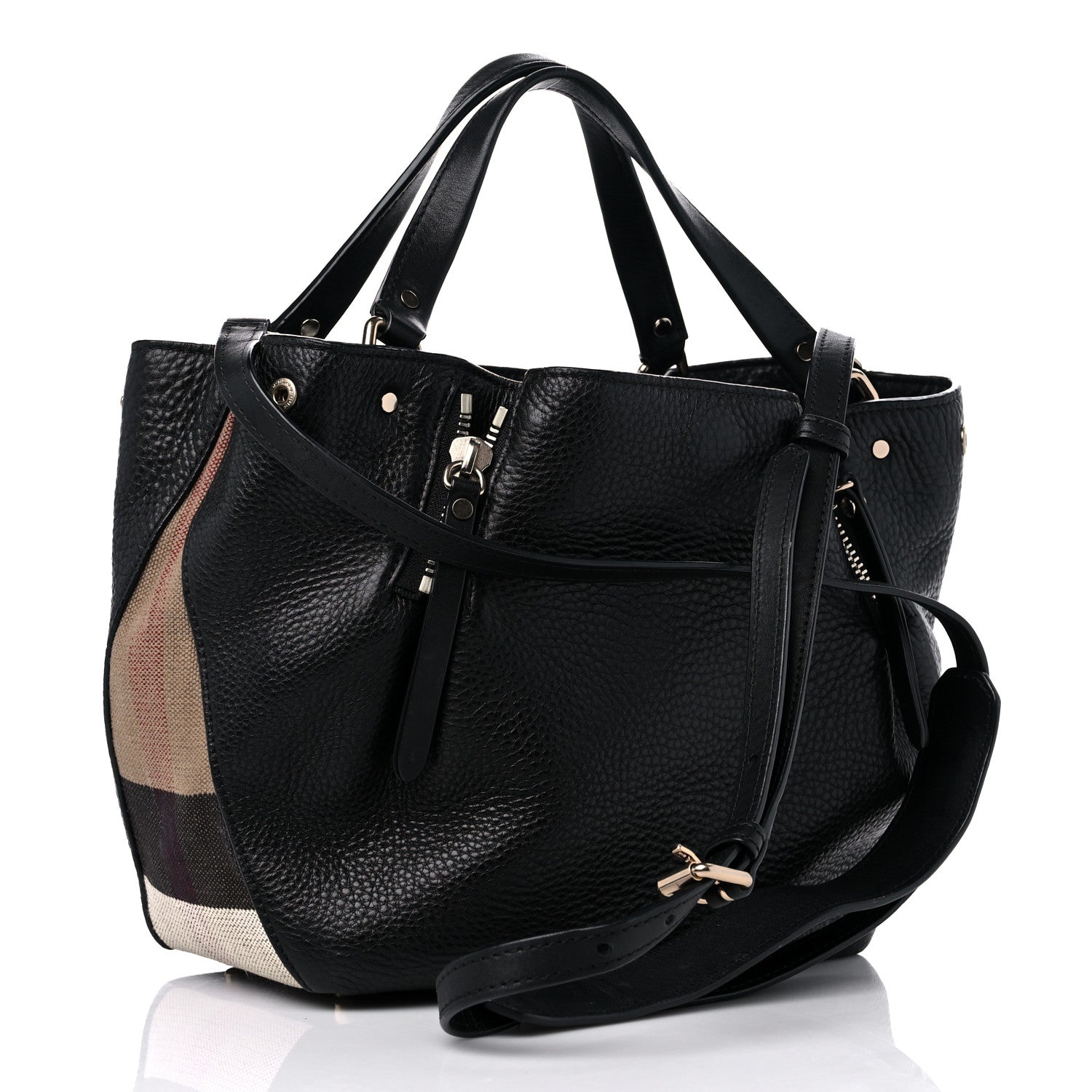 Burberry Grainy Calfskin House Check Small Maidstone Black 3 of 17