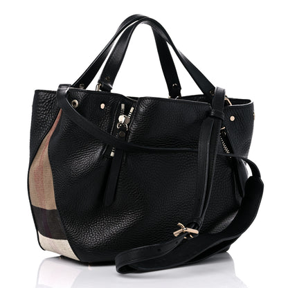 Burberry Grainy Calfskin House Check Small Maidstone Black 3 of 17