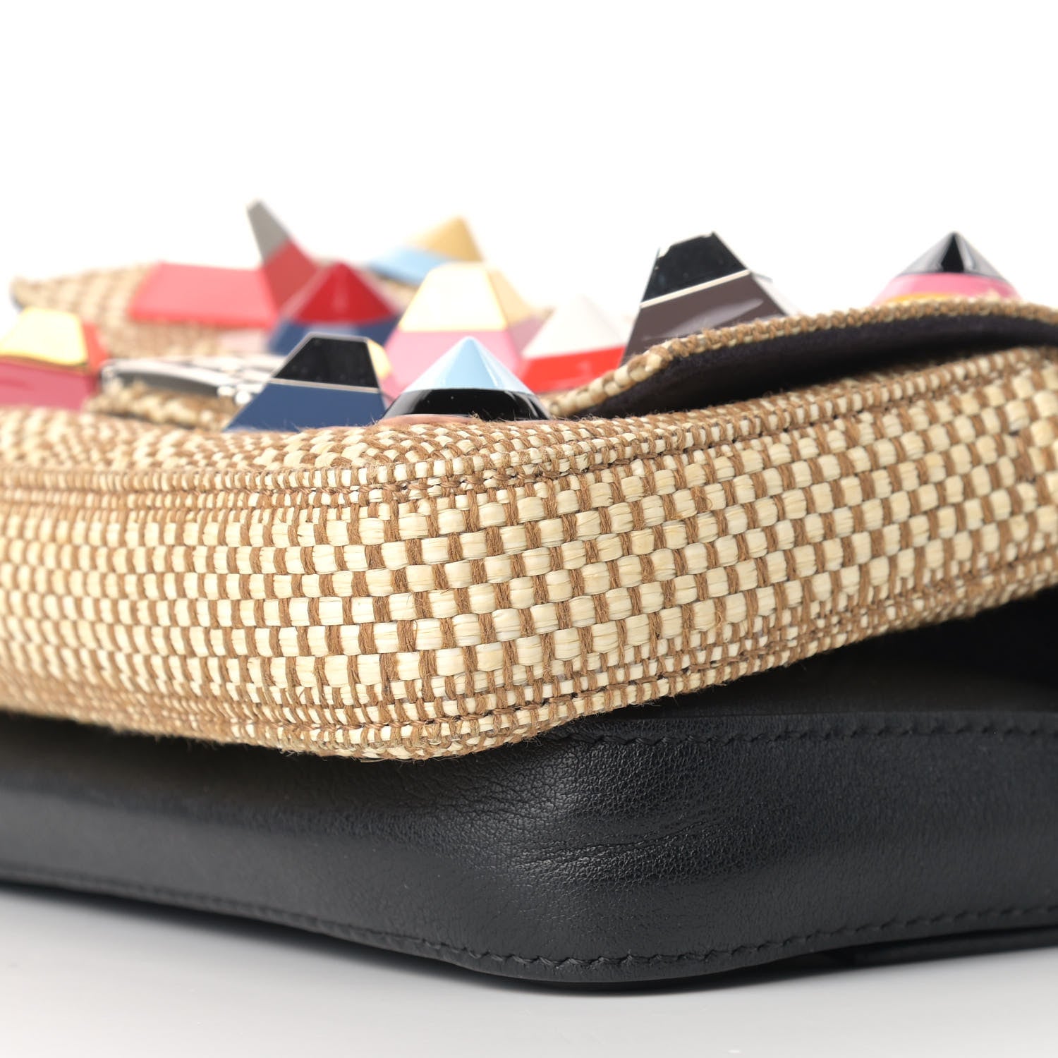 Fendi Paglia Vitello Dolce Paillettes Flowerland Studded Striped Micro Double Baguette Natural Multicolor 8 of 9