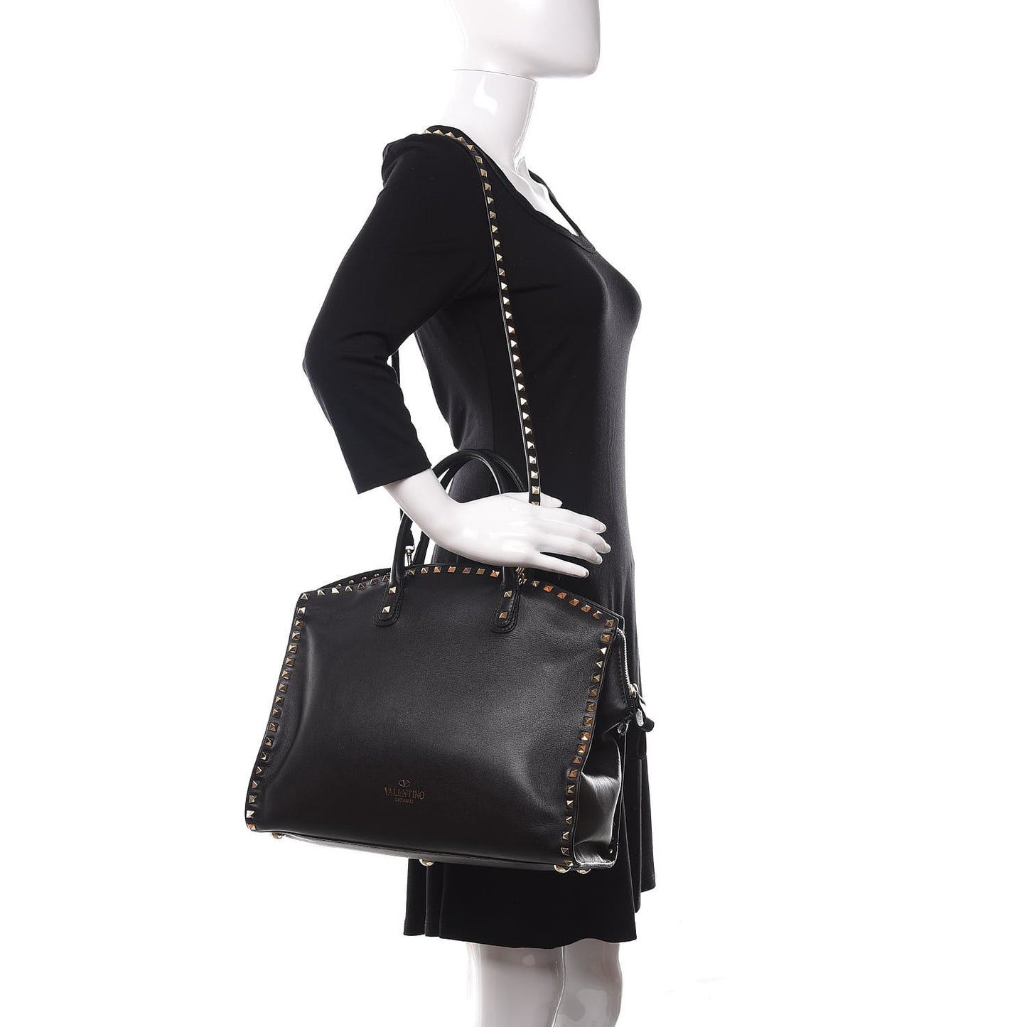 Vitello Rockstud Dome Shopper Black