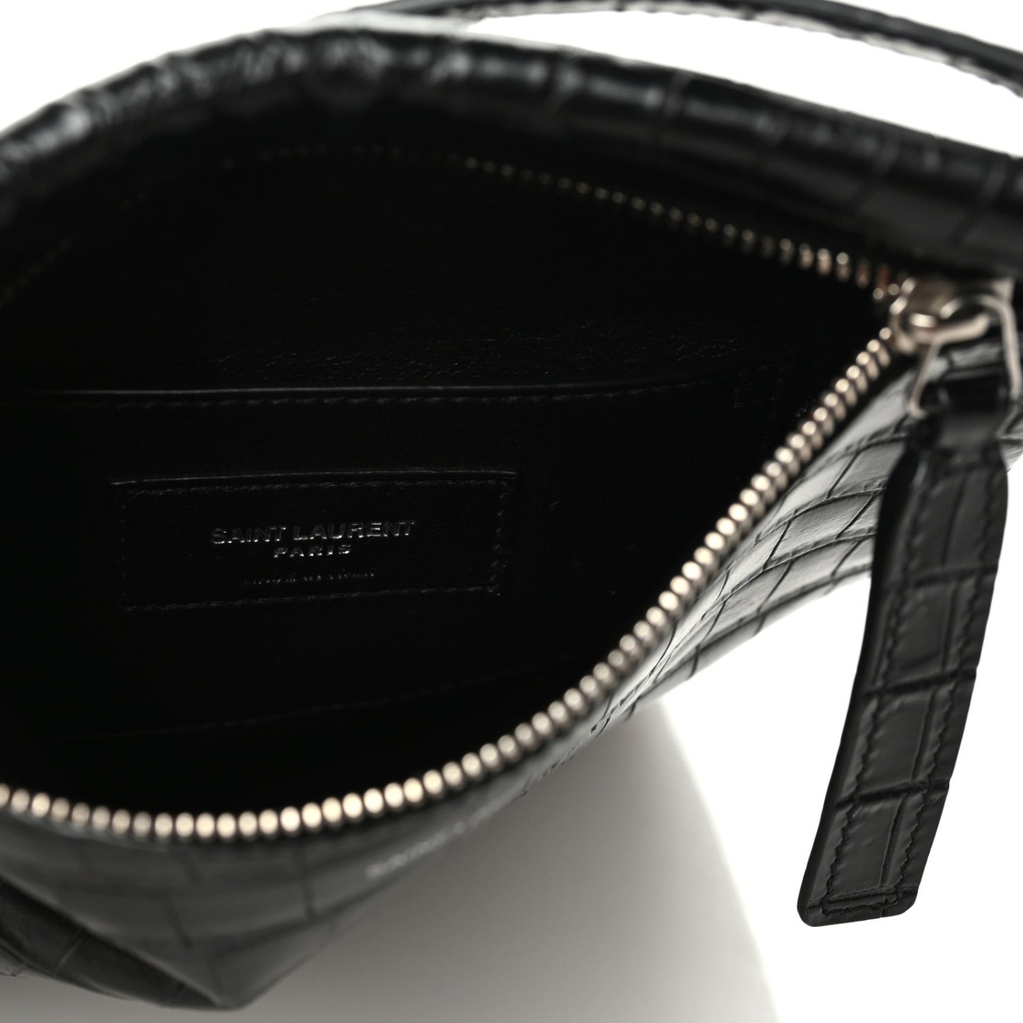 Calfskin Crocodile Embossed Sid Flat Crossbody Black