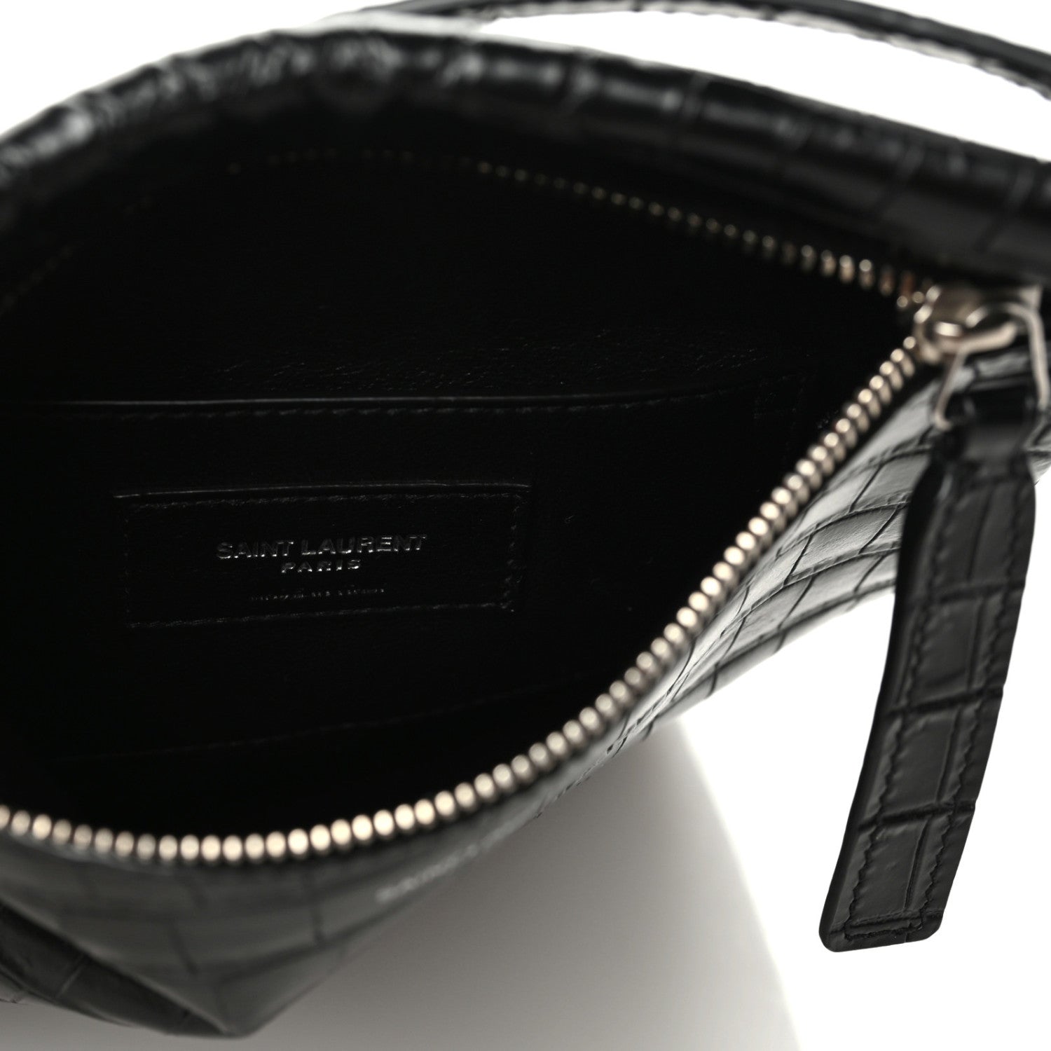 Saint Laurent Calfskin Crocodile Embossed Sid Flat Crossbody Black 5 of 8