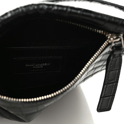 Saint Laurent Calfskin Crocodile Embossed Sid Flat Crossbody Black 5 of 8