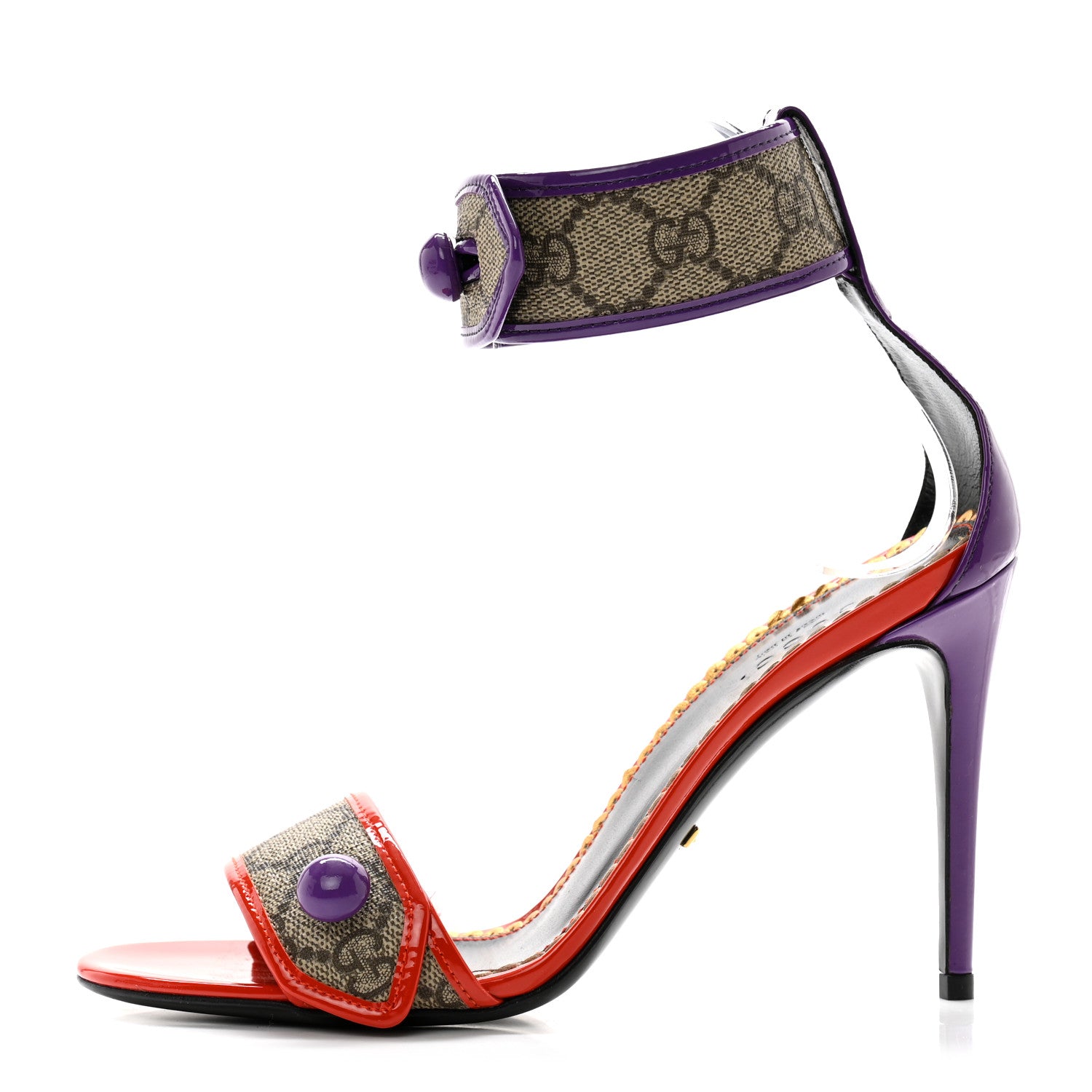 Gucci GG Monogram Open Toe Pumps 36.5 Beige Ebony Sun Orange Shine Purple 1 of 9