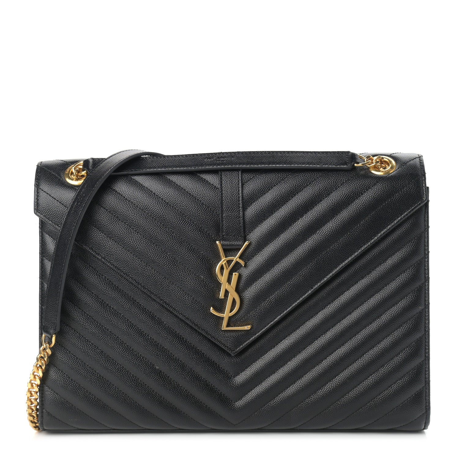 Saint Laurent Grain De Poudre Matelasse Chevron Large Monogram Satchel Black 1 of 9