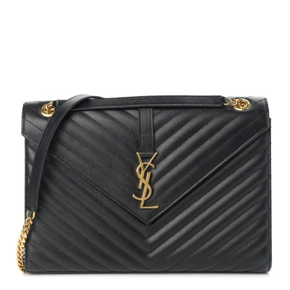 Saint Laurent Grain De Poudre Matelasse Chevron Large Monogram Satchel Black 1 of 9