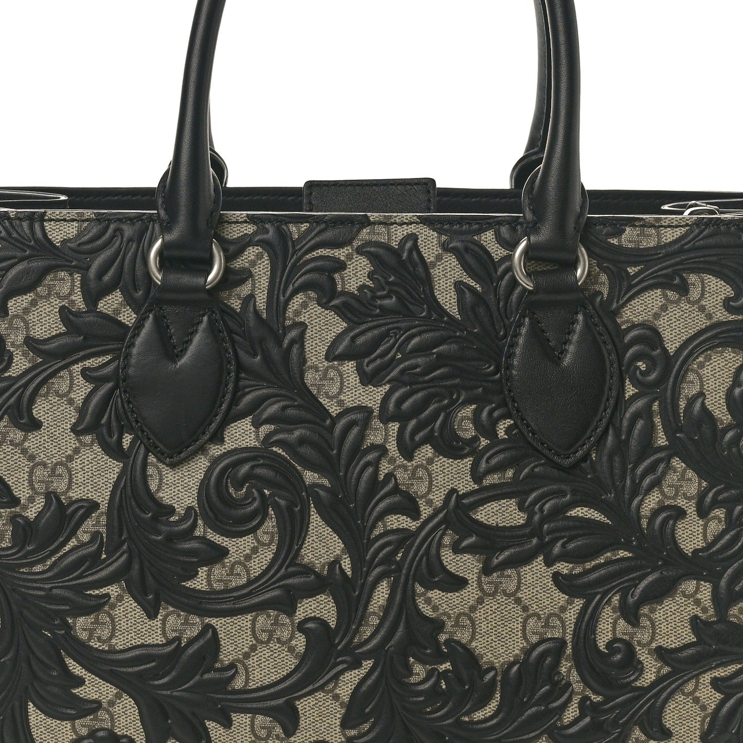 GG Supreme Monogram Arabesque Small Top Handle Bag Beige Black