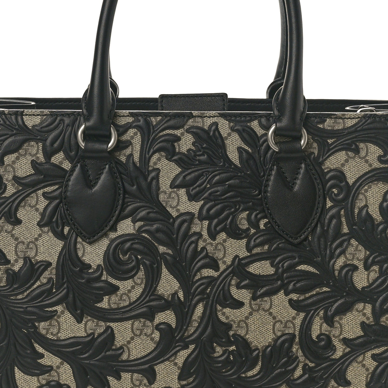 Gucci GG Supreme Monogram Arabesque Small Top Handle Bag Beige Black 8 of 10