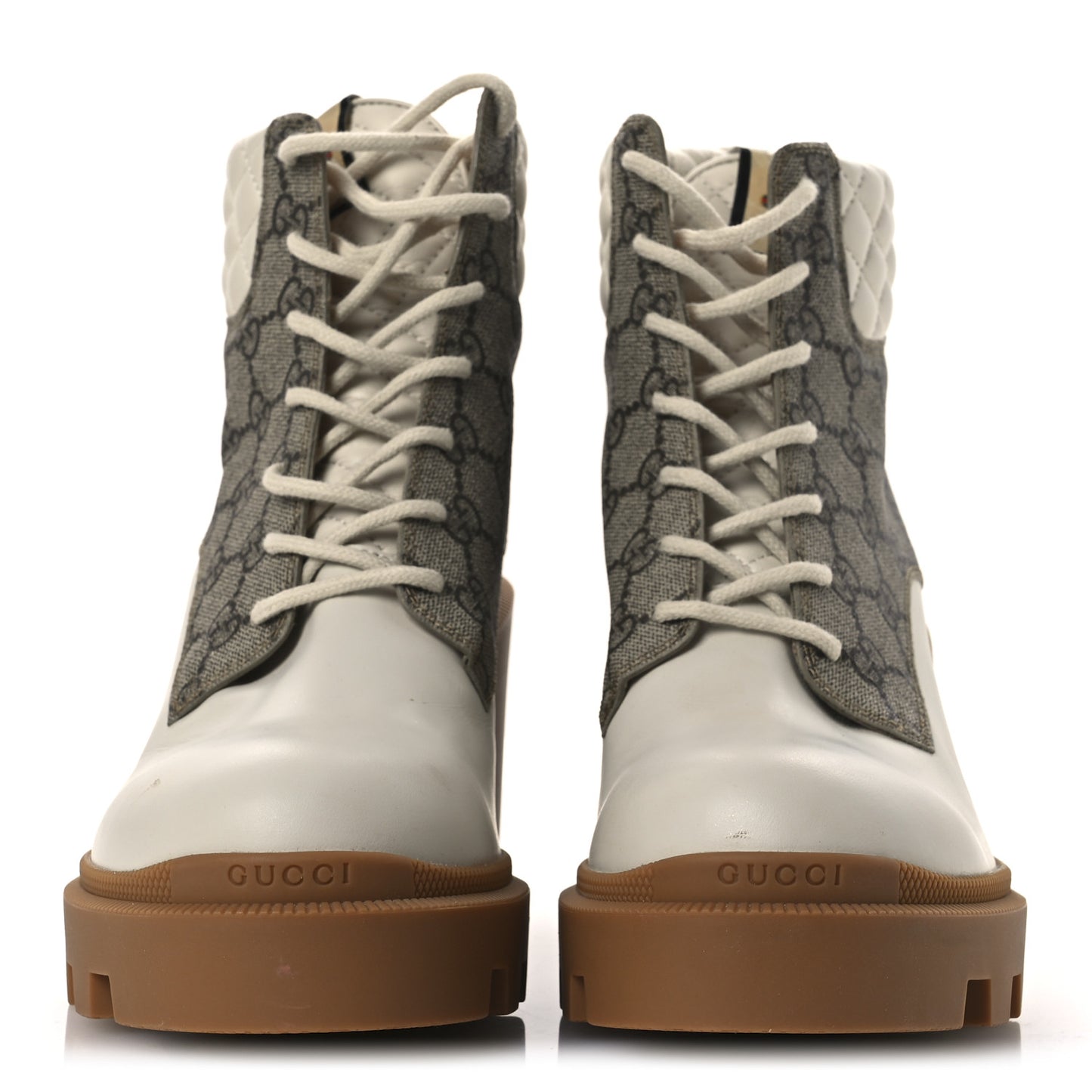 Calfskin GG Supreme Monogram Nappa Quilted Lace Up Ankle Boots 42 Mystic White Beige