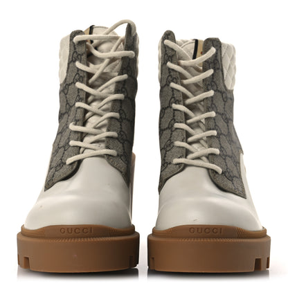 Gucci Calfskin GG Supreme Monogram Nappa Quilted Lace Up Ankle Boots 42 Mystic White Beige 3 of 12