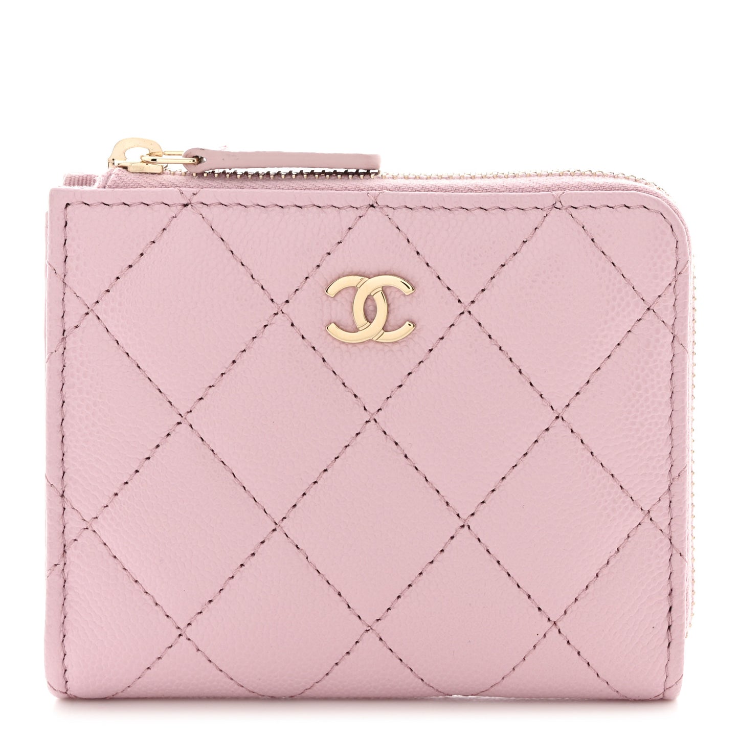 Caviar Quilted CC Zip Around Card Holder Wallet Light Purple