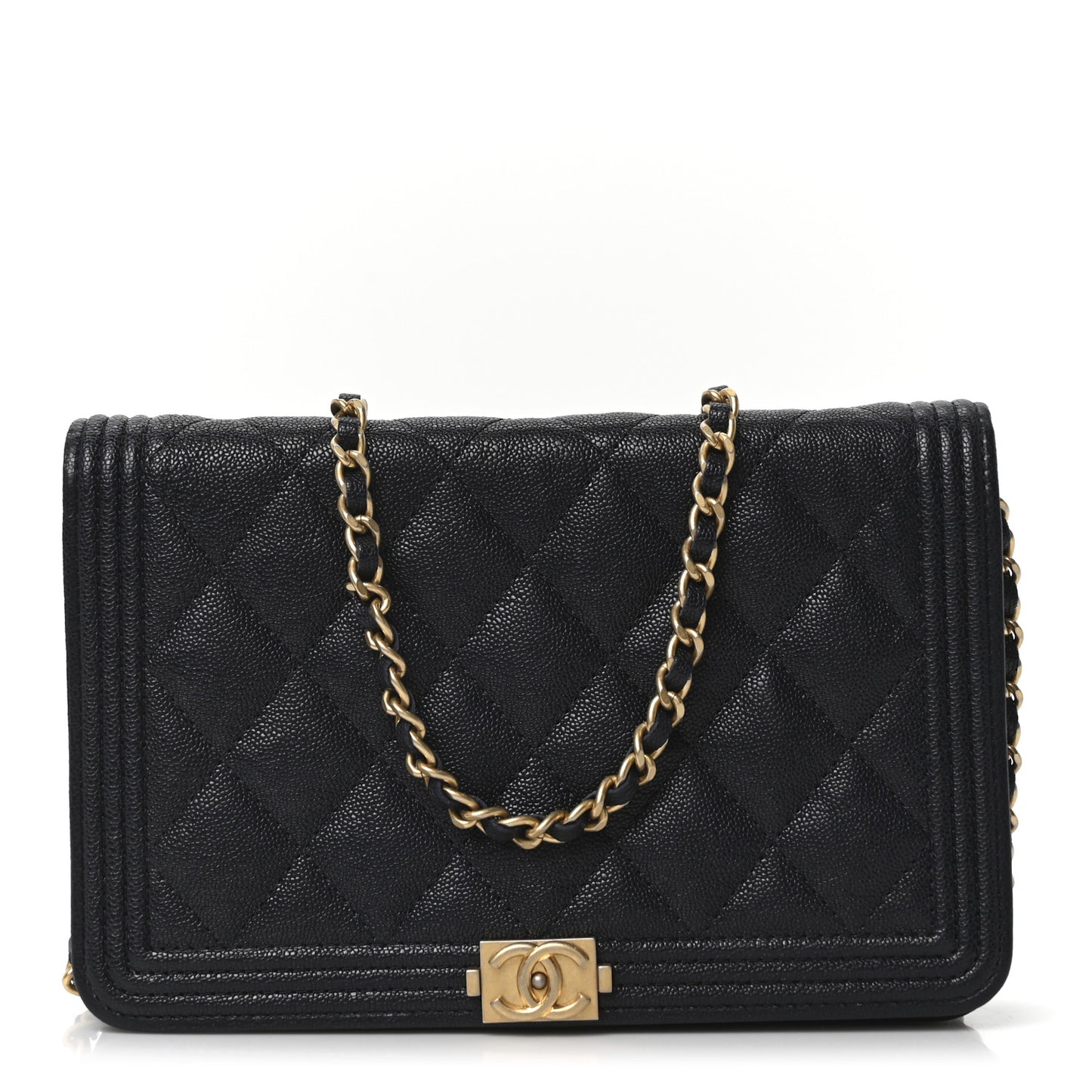 Caviar Quilted Boy Wallet On Chain WOC Navy