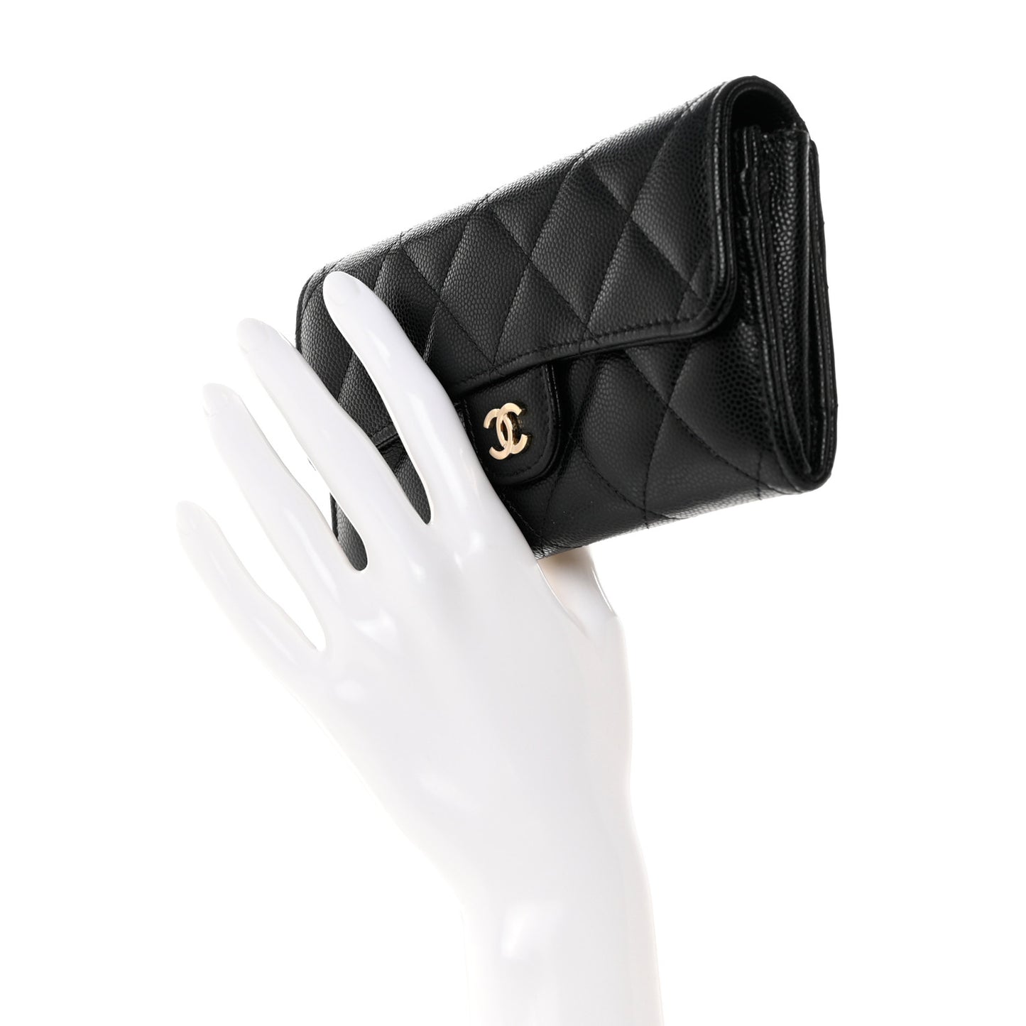 Caviar Quilted Medium Gusset Flap Wallet Black
