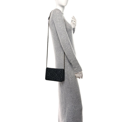 Chanel Lambskin Camellia Quilted Wallet On Chain WOC Black 3 of 11