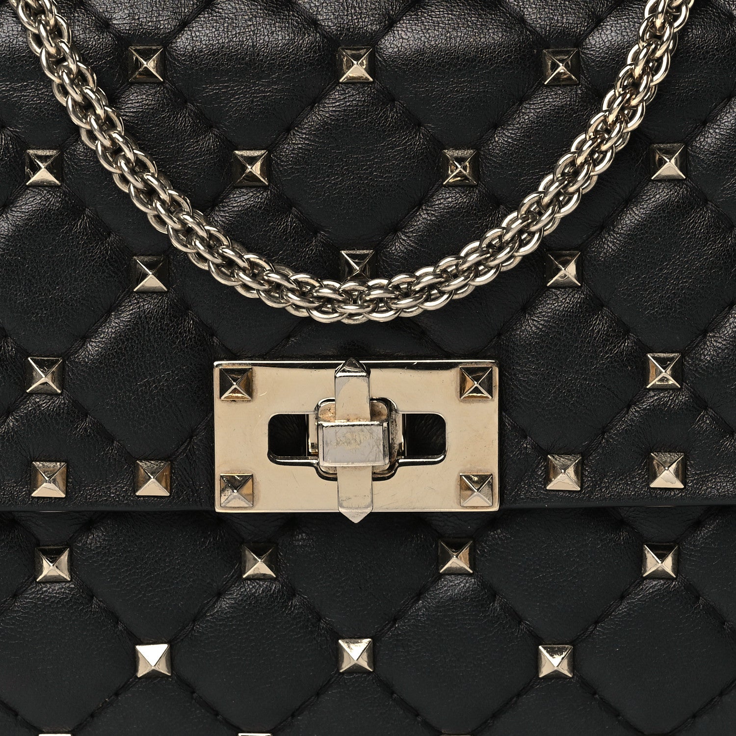 Valentino Garavani Lambskin Rockstud Spike Wallet on Chain Black 7 of 9