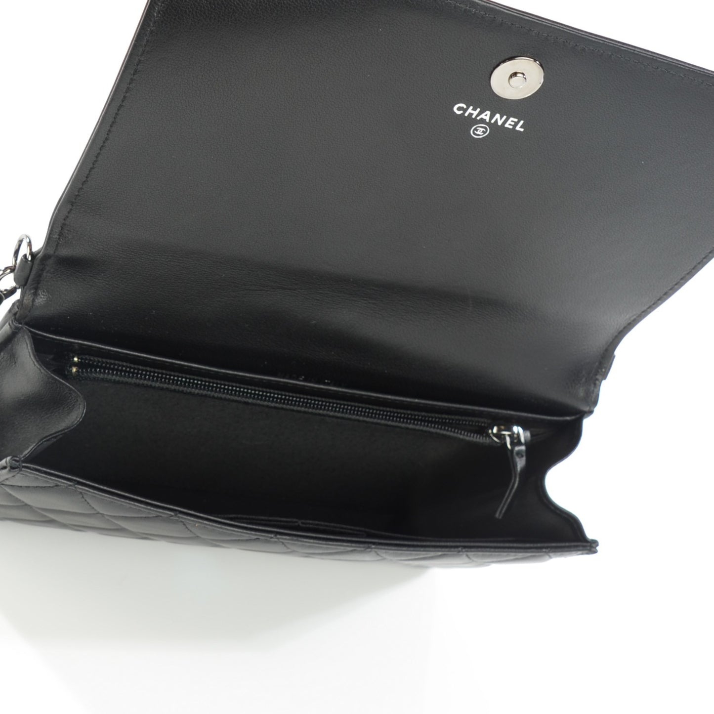 Lambskin Quilted Boy Wallet On Removable Chain WOC Black