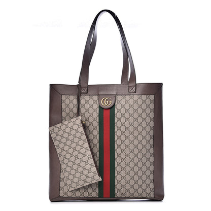 Gucci GG Supreme Monogram Web Large Ophidia Vertical Shopping Tote Brown 1 of 12