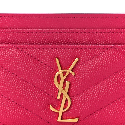 Saint Laurent Grain De Poudre Matelasse Chevron Monogram Credit Card Case Fresh Fuxia 7 of 10