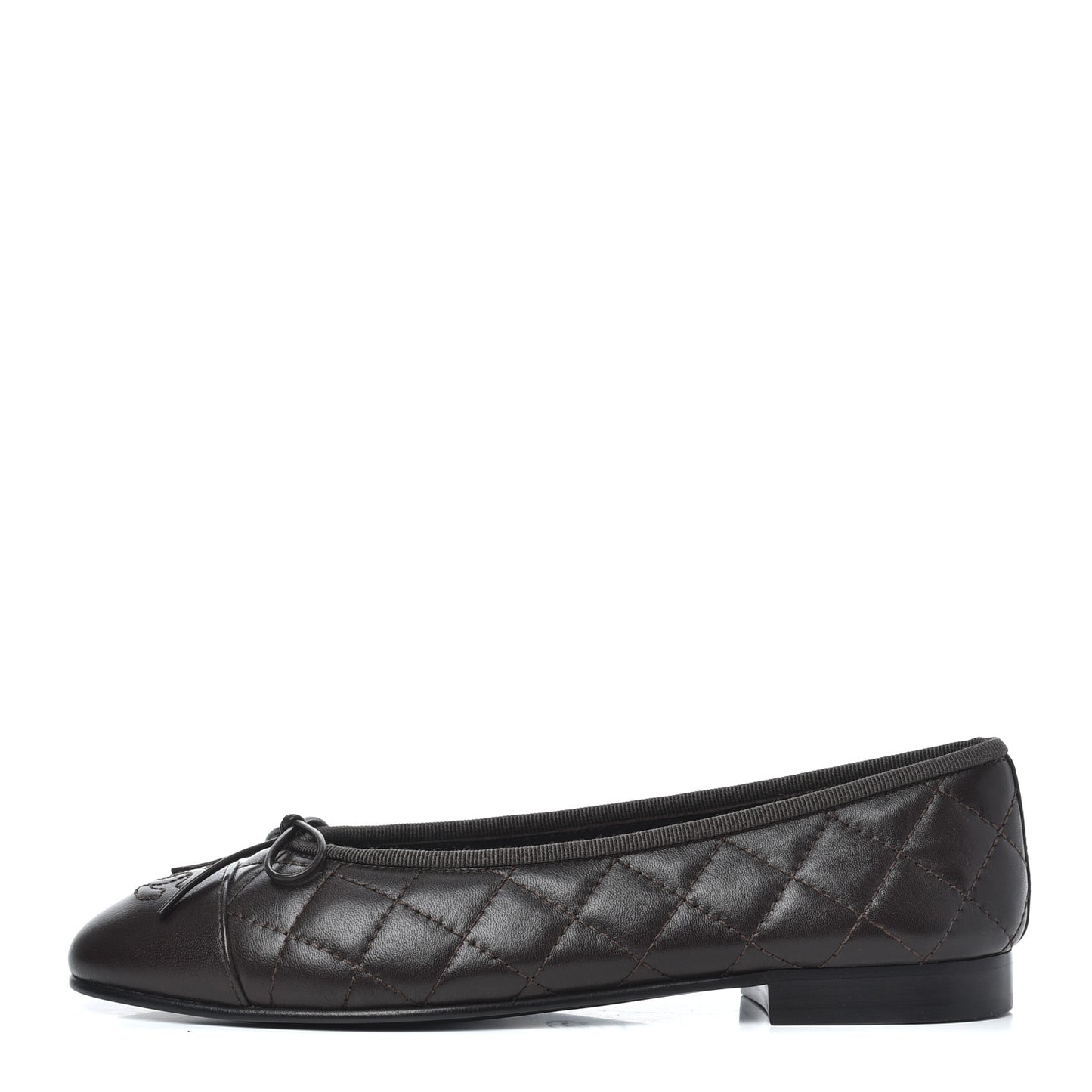 Lambskin Quilted Cap Toe Ballerina Flats 36.5 Dark Brown