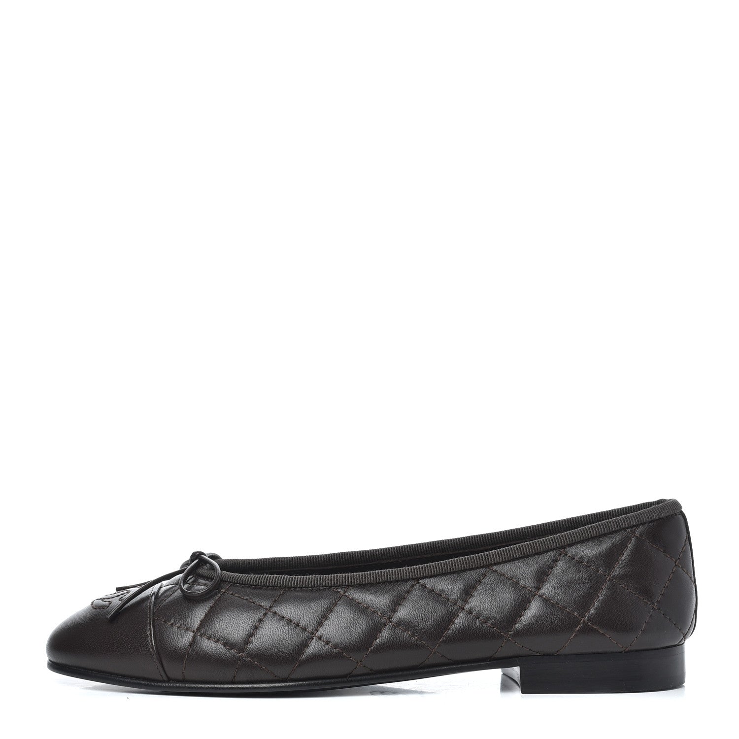 Chanel Lambskin Quilted Cap Toe Ballerina Flats 36.5 Dark Brown 1 of 14