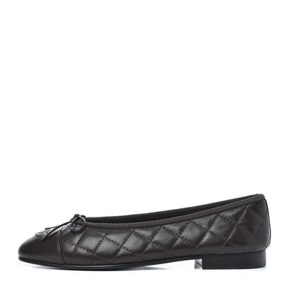 Chanel Lambskin Quilted Cap Toe Ballerina Flats 36.5 Dark Brown 1 of 14