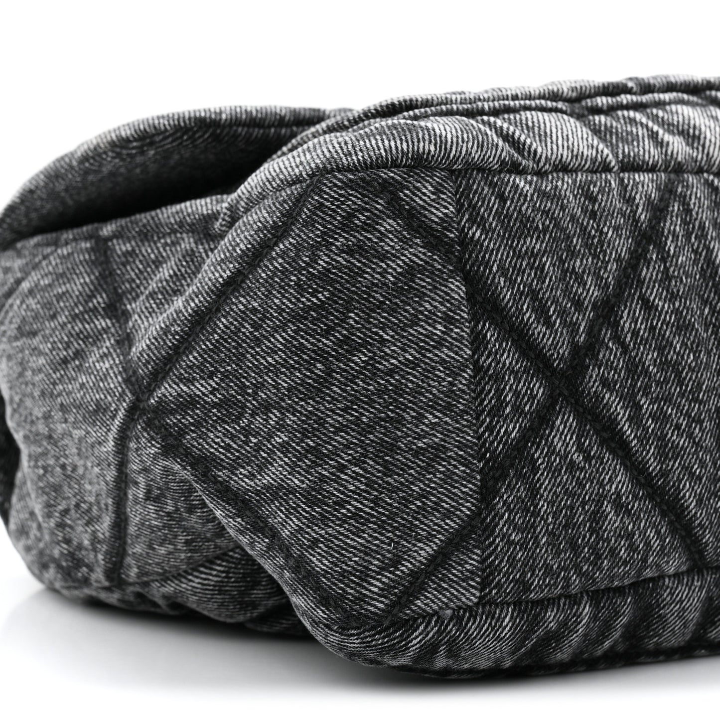 Washed Denim Quilted Large Flap Bag Black