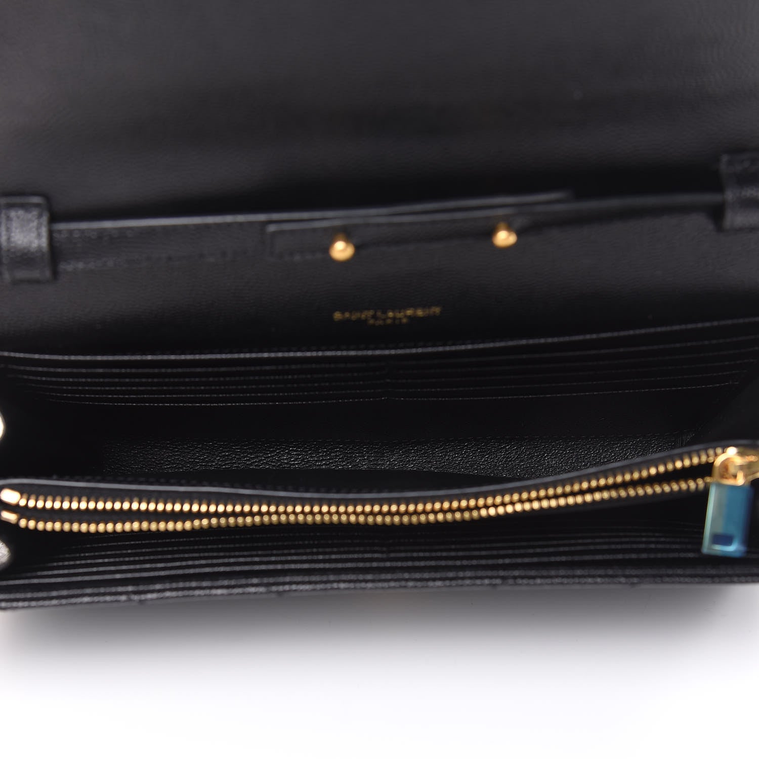 Saint Laurent Grain De Poudre Matelasse Chevron Monogram Chain Wallet Black 5 of 8